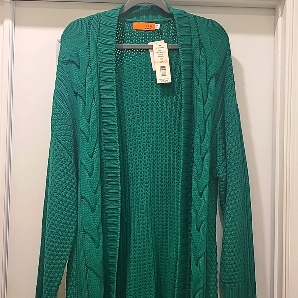 Cable knit Grass Green Size 2X Cardigan wo buttons